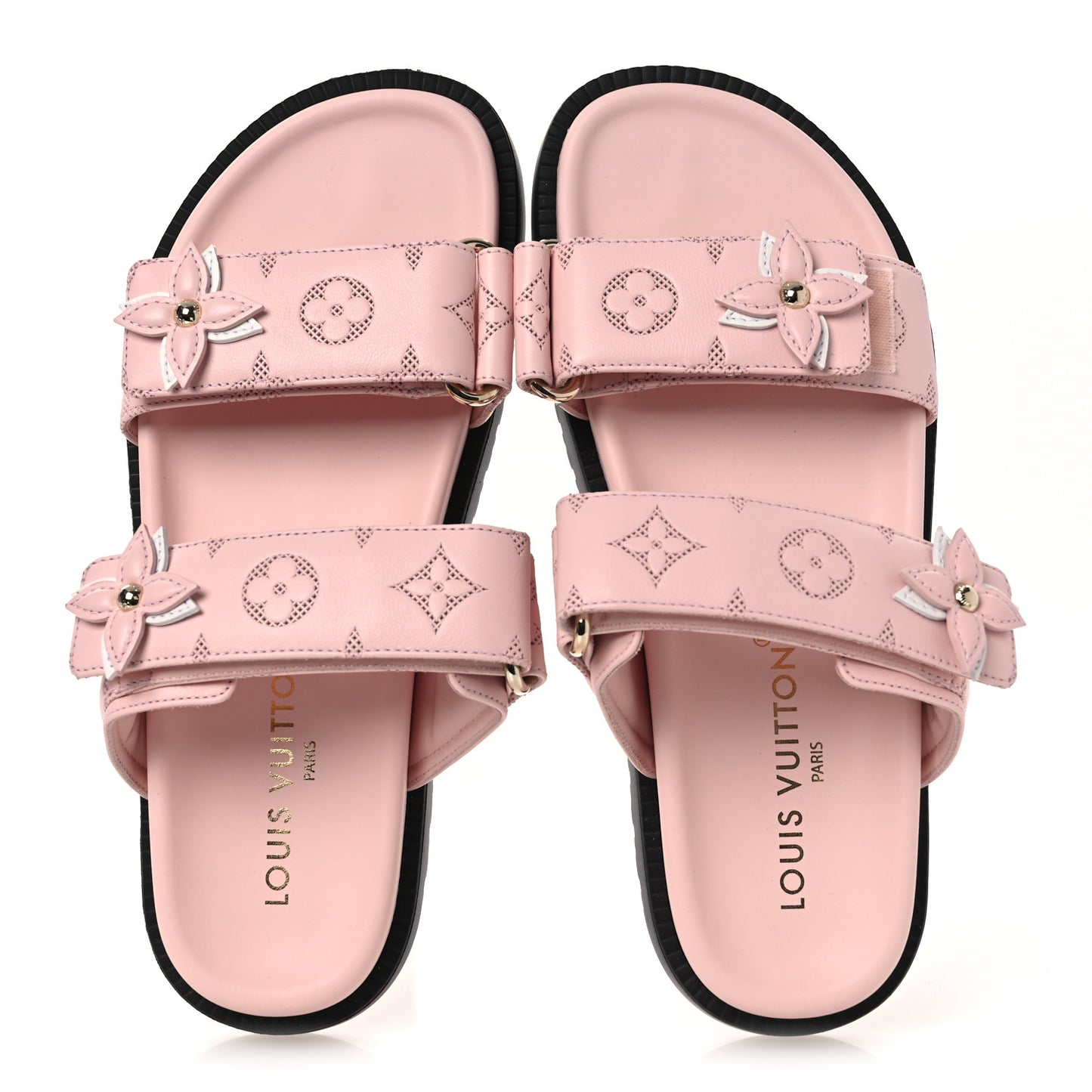 Lambskin Embossed Monogram Sunset Comfort Flat Sandals 38 Pink