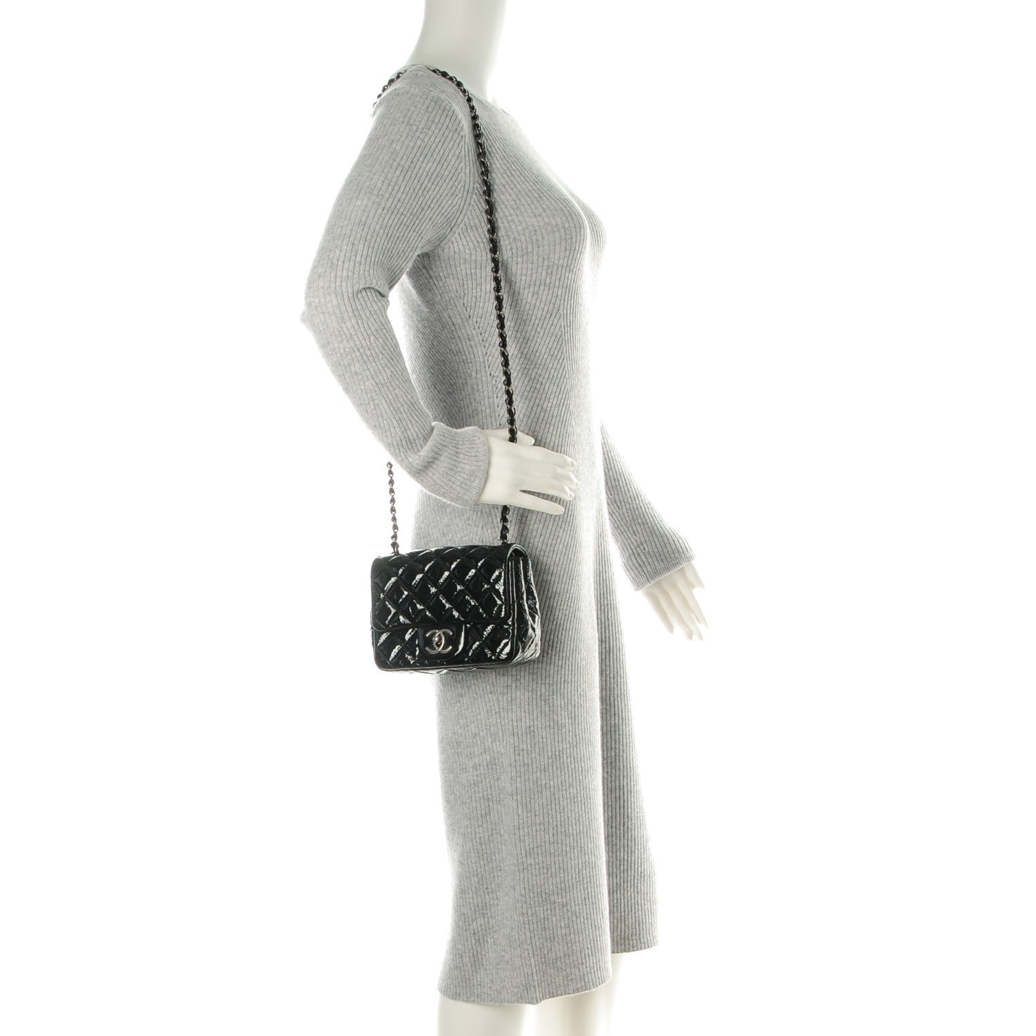 Chanel Distressed Patent Calfskin Quilted Mini Square Flap Black 2 of 8