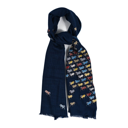 Hermes Cashmere Silk The Parade Shawl 140 Marine Absinthe Borde 1 of 5