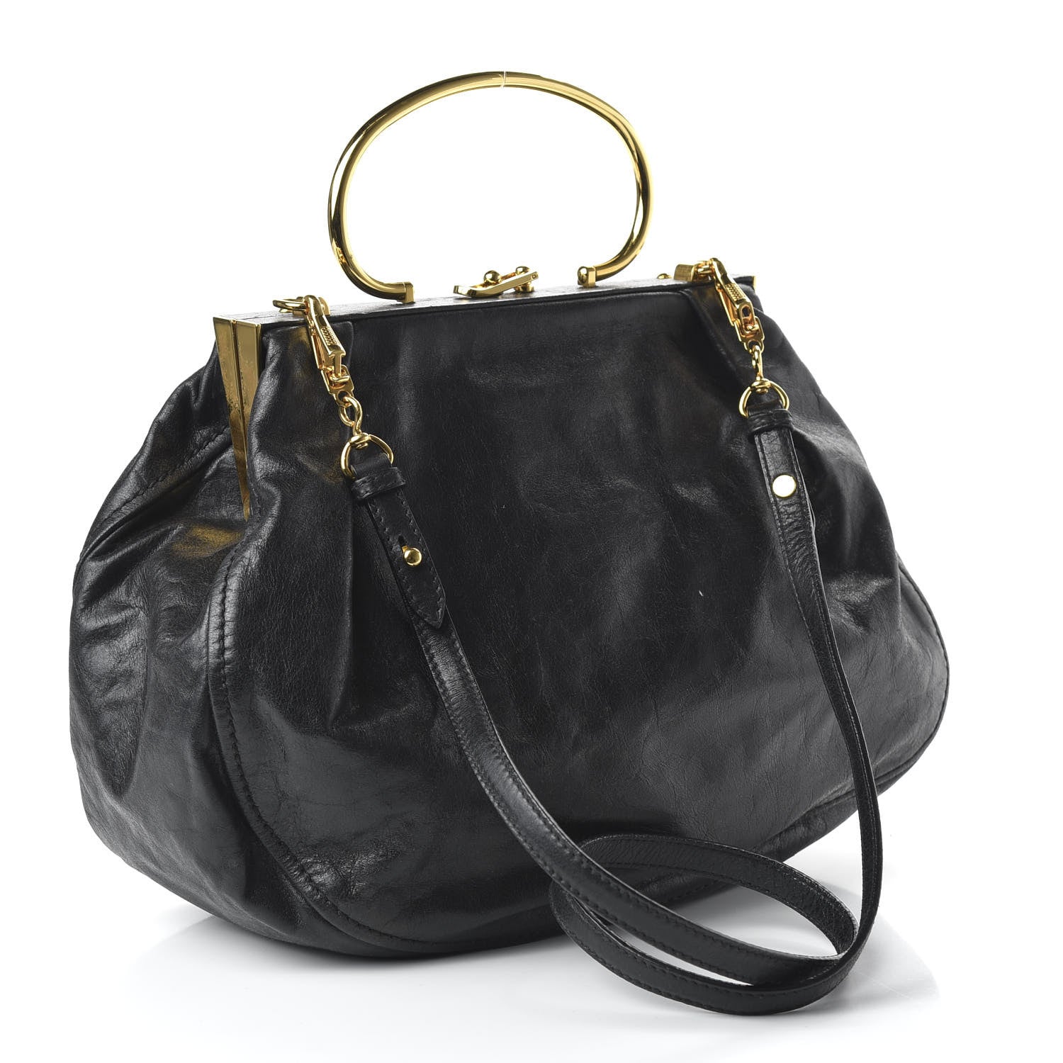 Miu Miu Goatskin Frame Shoulder Bag Black 3 of 9