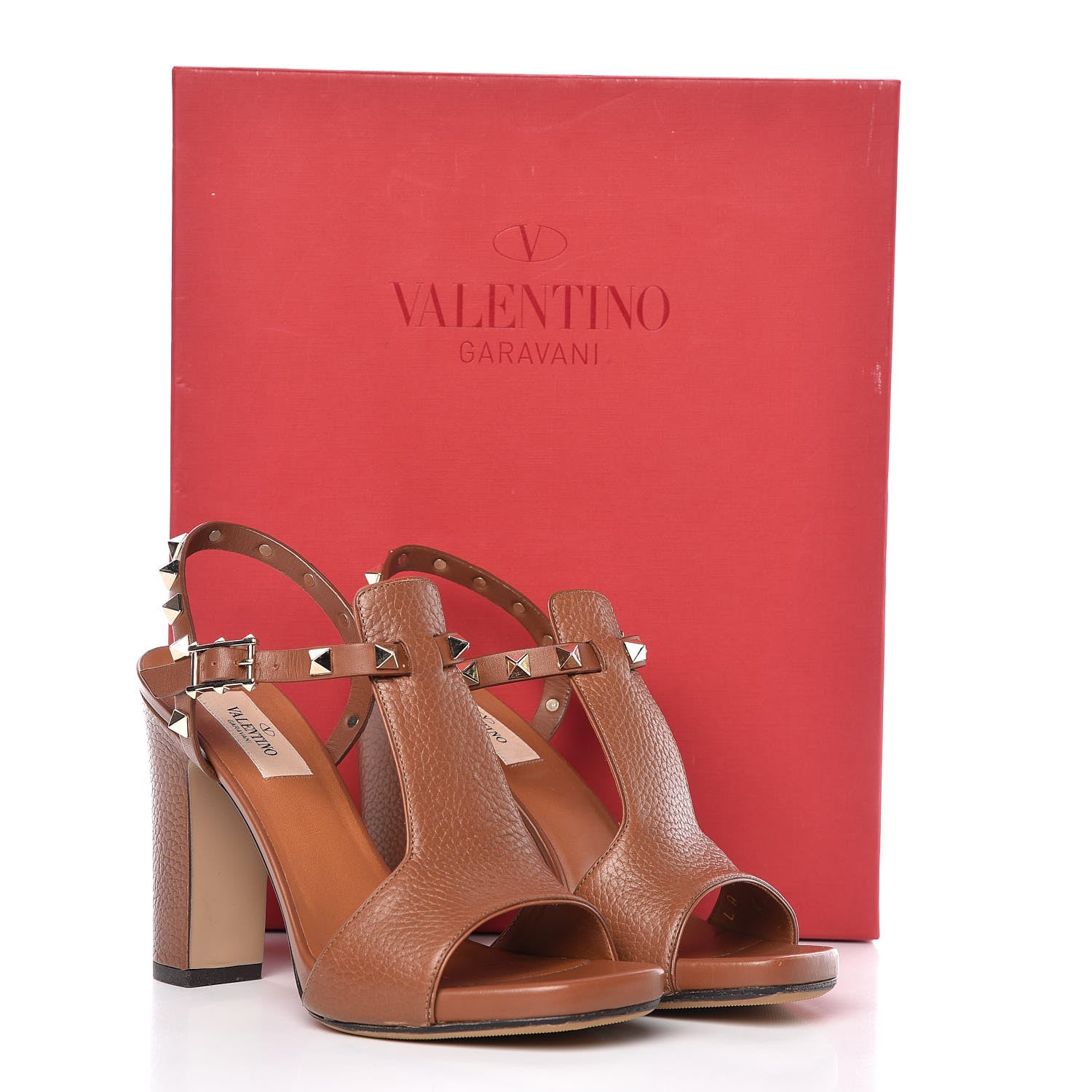 Valentino Garavani Grained Calfskin Rockstud Ankle Strap 5/105mm Sandals 36 Tobacco 15 of 15