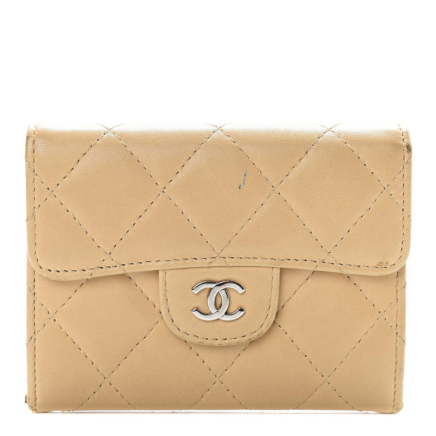 Lambskin Quilted Flap Card Holder Beige
