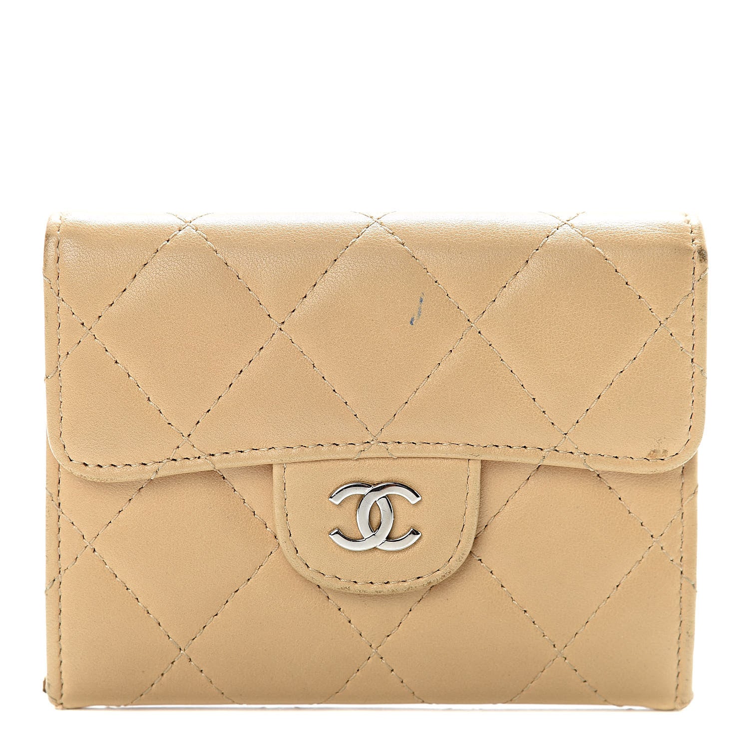 Chanel Lambskin Quilted Flap Card Holder Beige 1 of 10