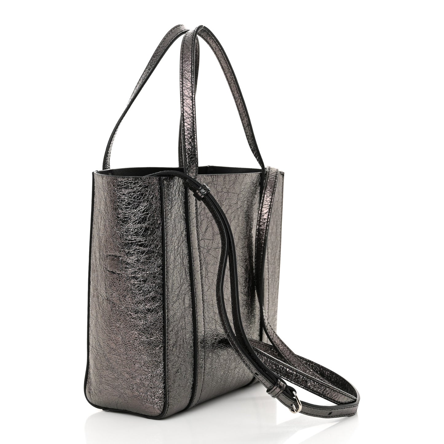 Metallic Textured Calfskin Logo Everyday Tote Black