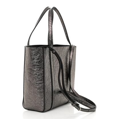 Balenciaga Metallic Textured Calfskin Logo Everyday Tote Black 3 of 11