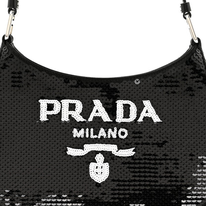 Prada Paillettes Sequin Logo Cleo Adjustable Strap Shoulder Bag Black White 8 of 10