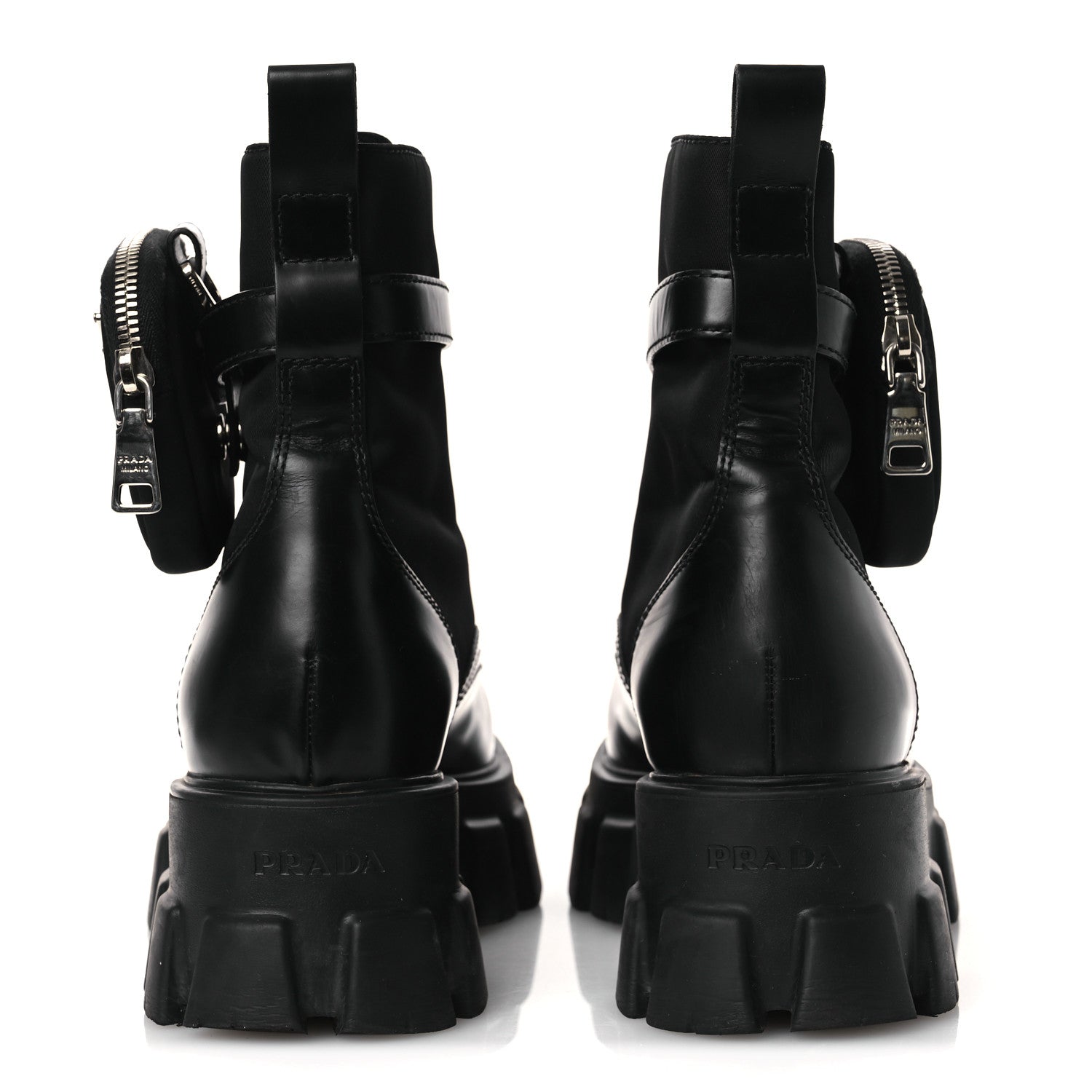 Prada Spazzolato Rois Nylon Metal Triangle Logo Monolith Pouch Pocket 55mm Boots 40.5 Black 6 of 12