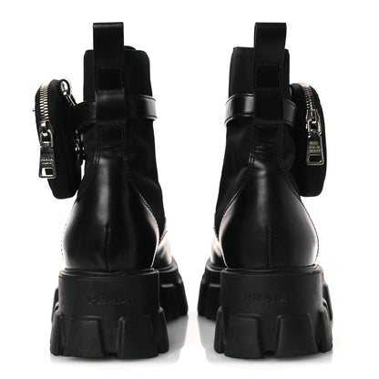 Prada Spazzolato Rois Nylon Metal Triangle Logo Monolith Pouch Pocket 55mm Boots 40.5 Black 6 of 12