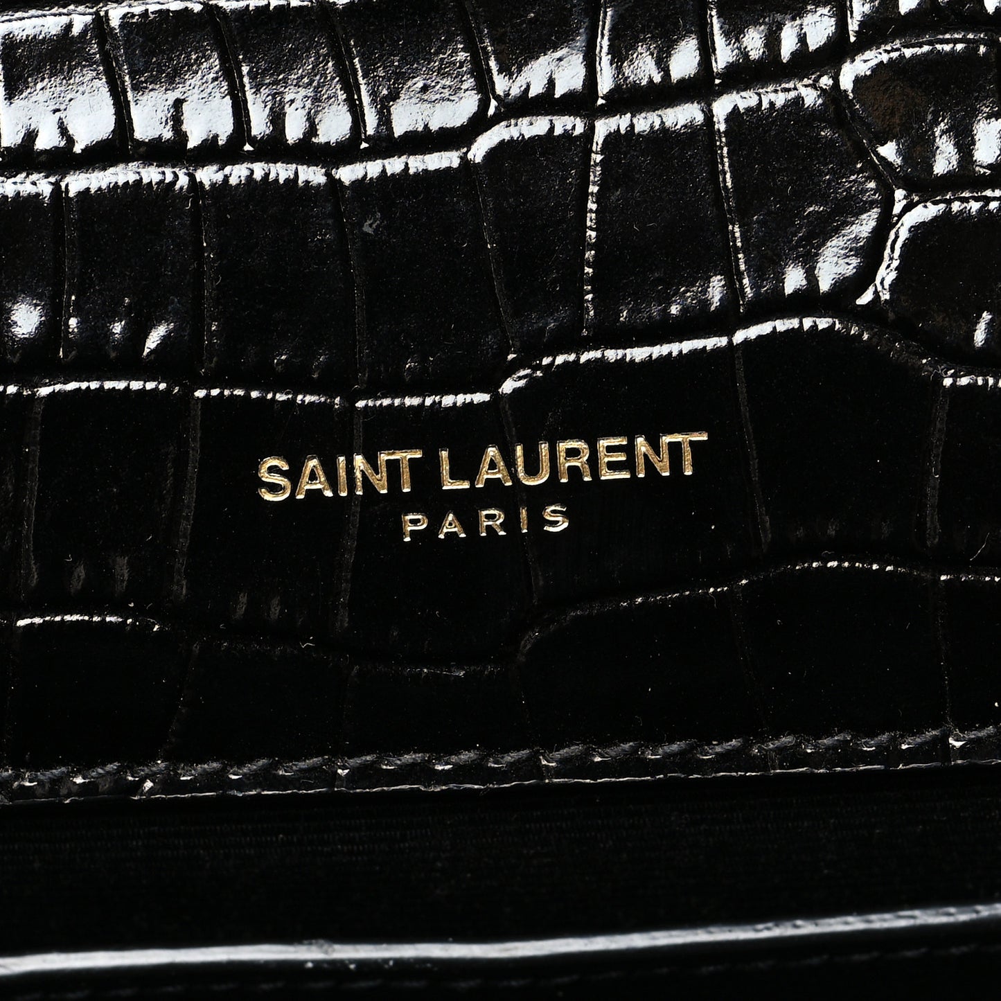 Calfskin Crocodile Embossed Medium Classic Monogram Kate Tassel Satchel Black