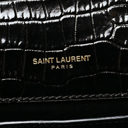 Saint Laurent Calfskin Crocodile Embossed Medium Classic Monogram Kate Tassel Satchel Black 6 of 10