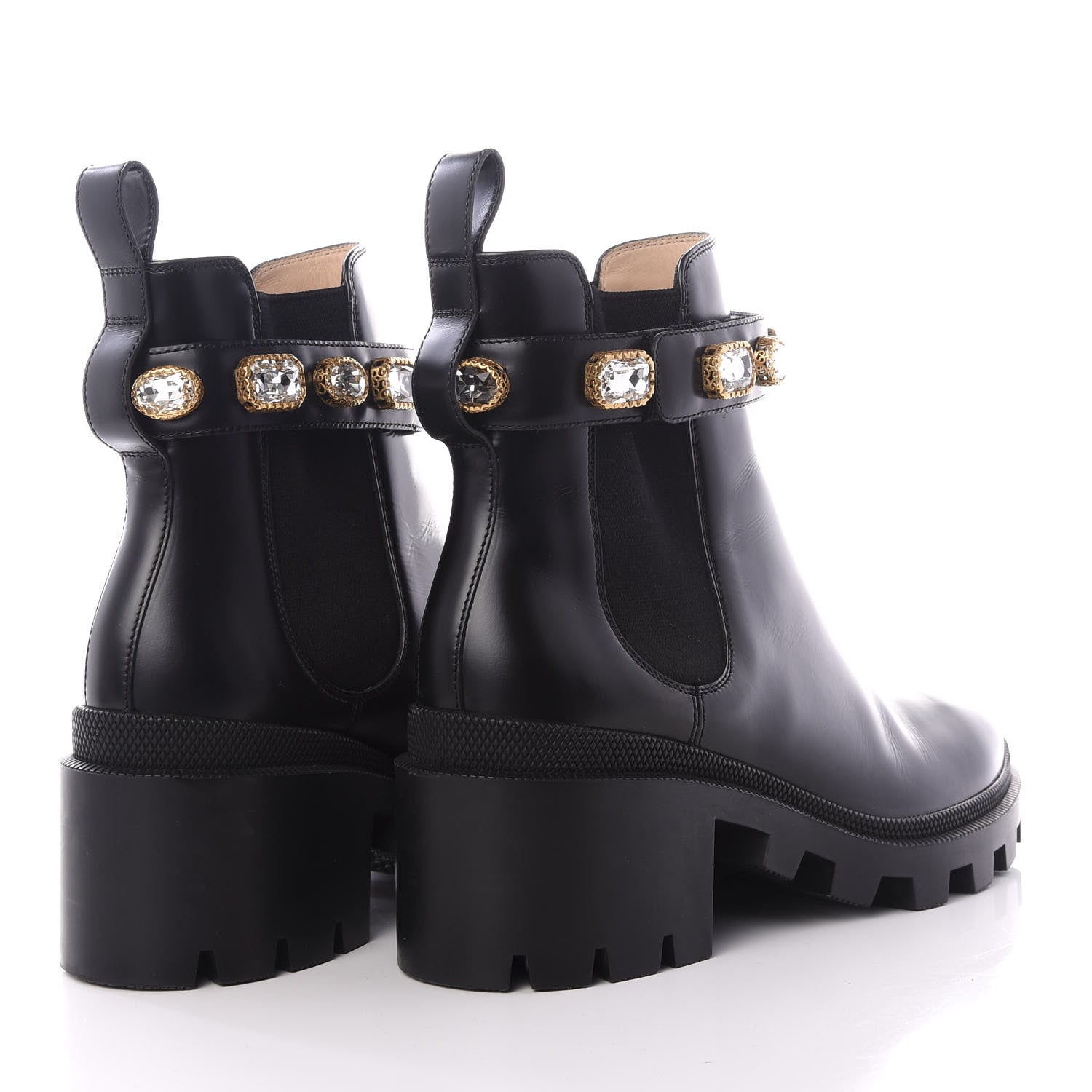 Gucci Calfskin Crystal GG Trip Chelsea Ankle Boots 39.5 Black 4 of 10