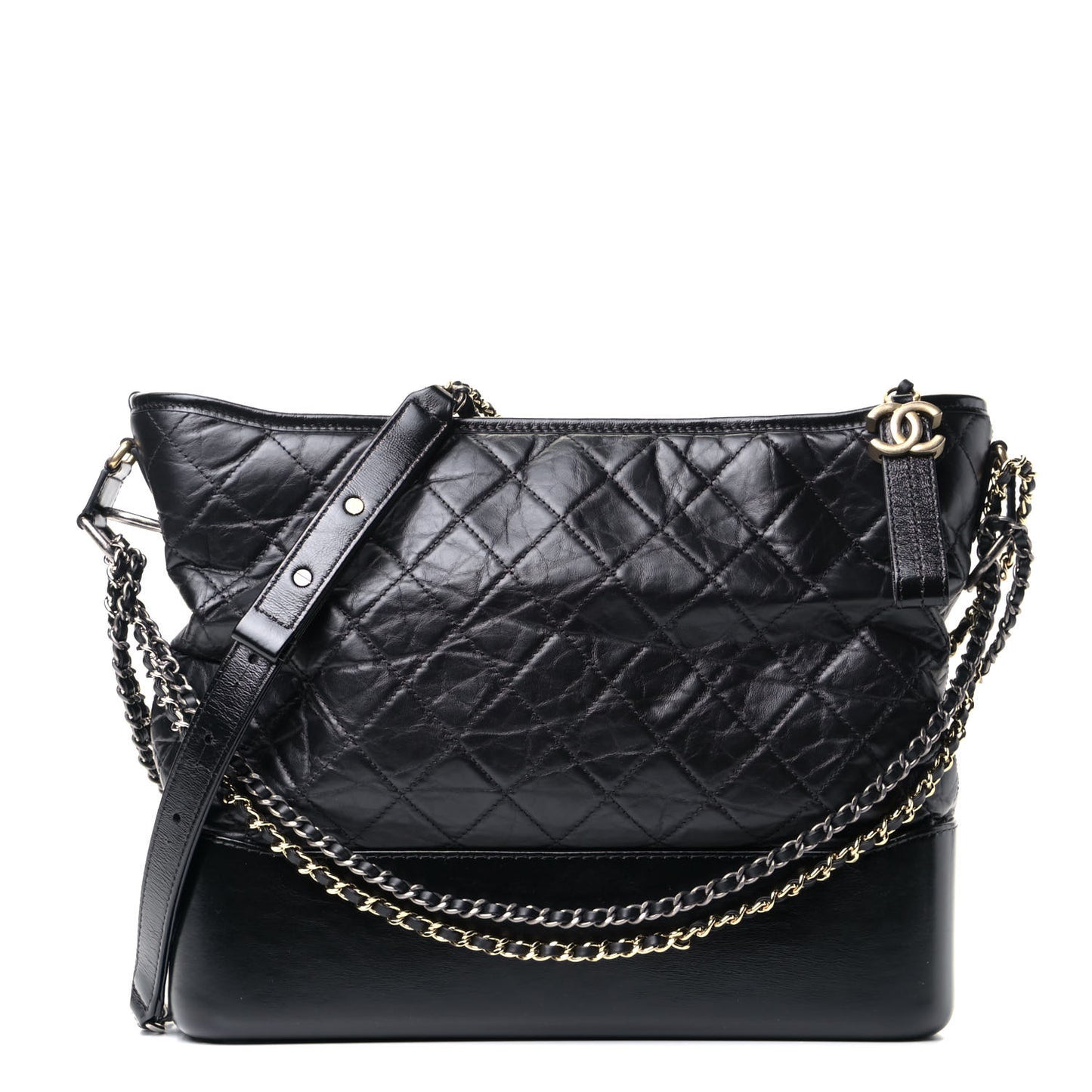 Aged Calfskin Quilted Large Gabrielle Hobo Black