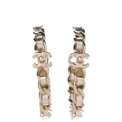 Chanel Metal Lambskin CC Turnlock Chain Hoop Earrings Matte Gold 1 of 4