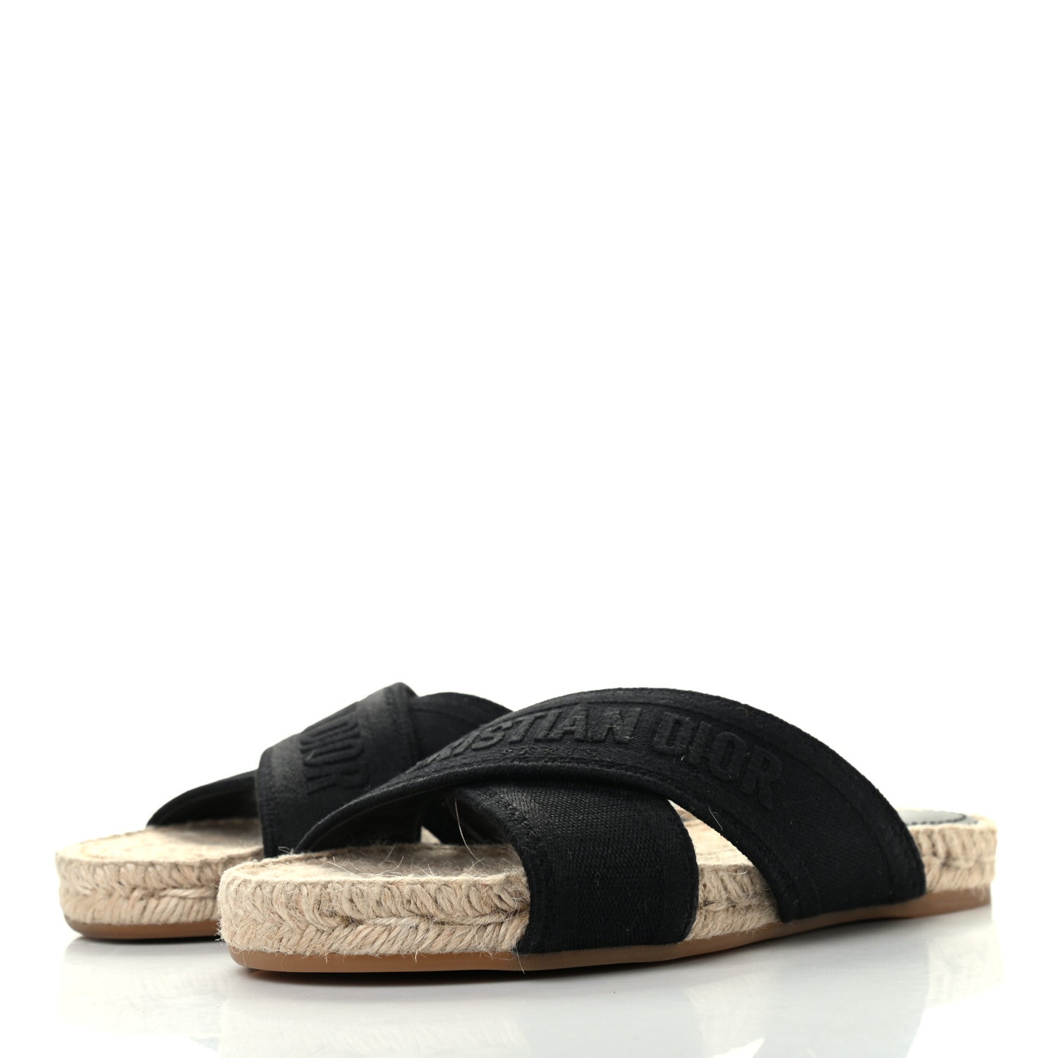 Christian Dior Canvas Embroidered Granville Espadrille Crisscross Flat Slide Sandals 35 Black 3 of 8
