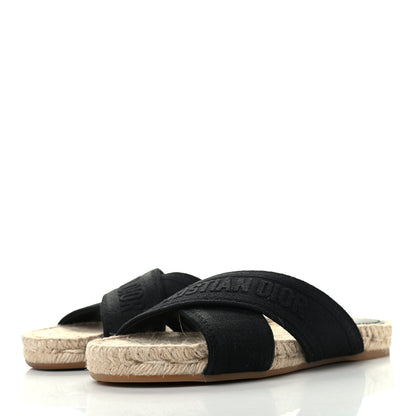 Christian Dior Canvas Embroidered Granville Espadrille Crisscross Flat Slide Sandals 35 Black 3 of 8