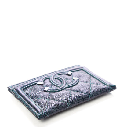 Chanel Iridescent Caviar Quilted Filigree Card Holder Dark Turquoise 4 of 9