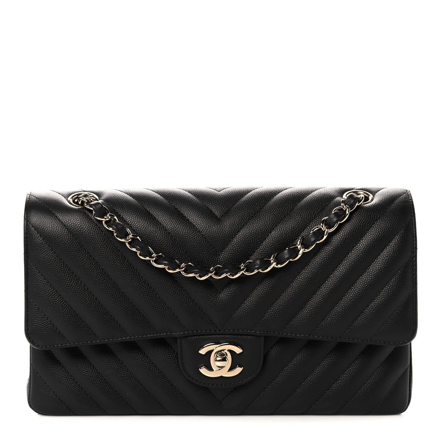 Chanel Caviar Chevron Quilted Medium Double Flap Black 1 of 13
