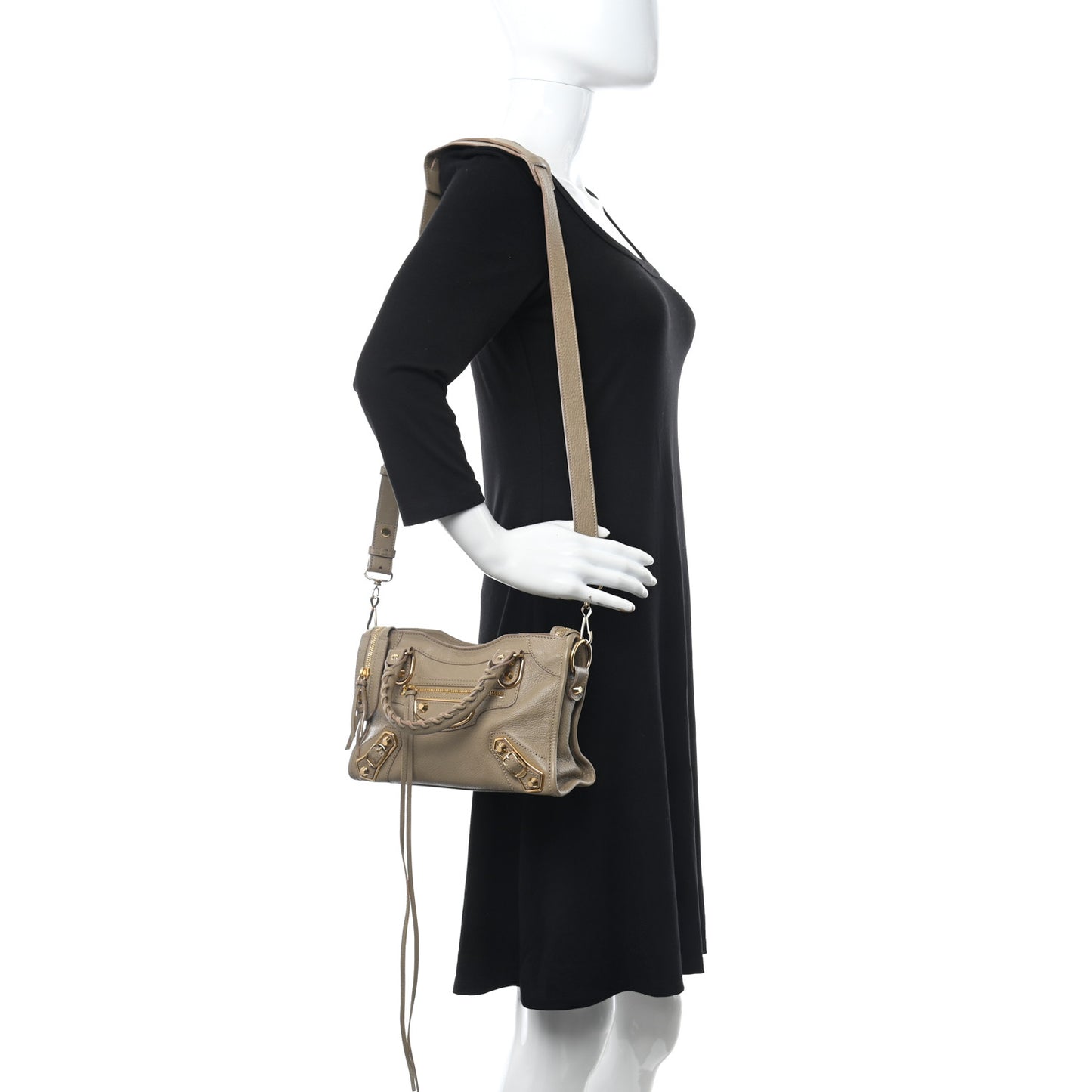 Chevre Gold Metallic Edge Hardware Mini City Beige Latte