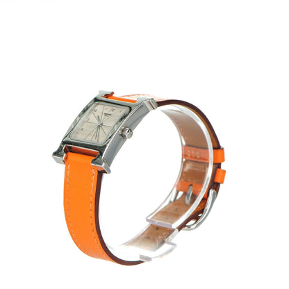 Hermes Stainless Steel Swift 21mm Heure H Hour Quartz Watch Orange 3 of 9