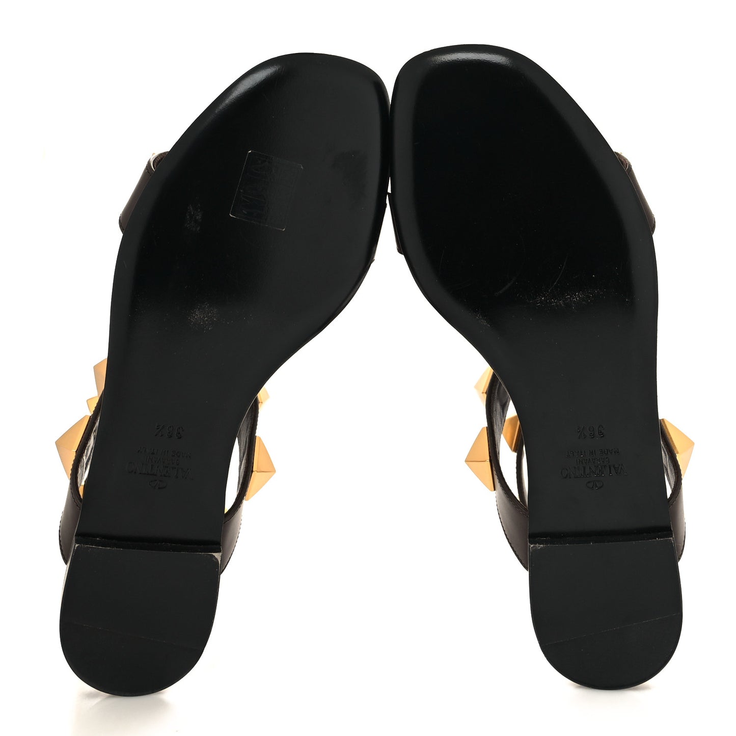 Calfskin Roman Stud Ankle Strap Flat Sandals 36.5 Dark Brown