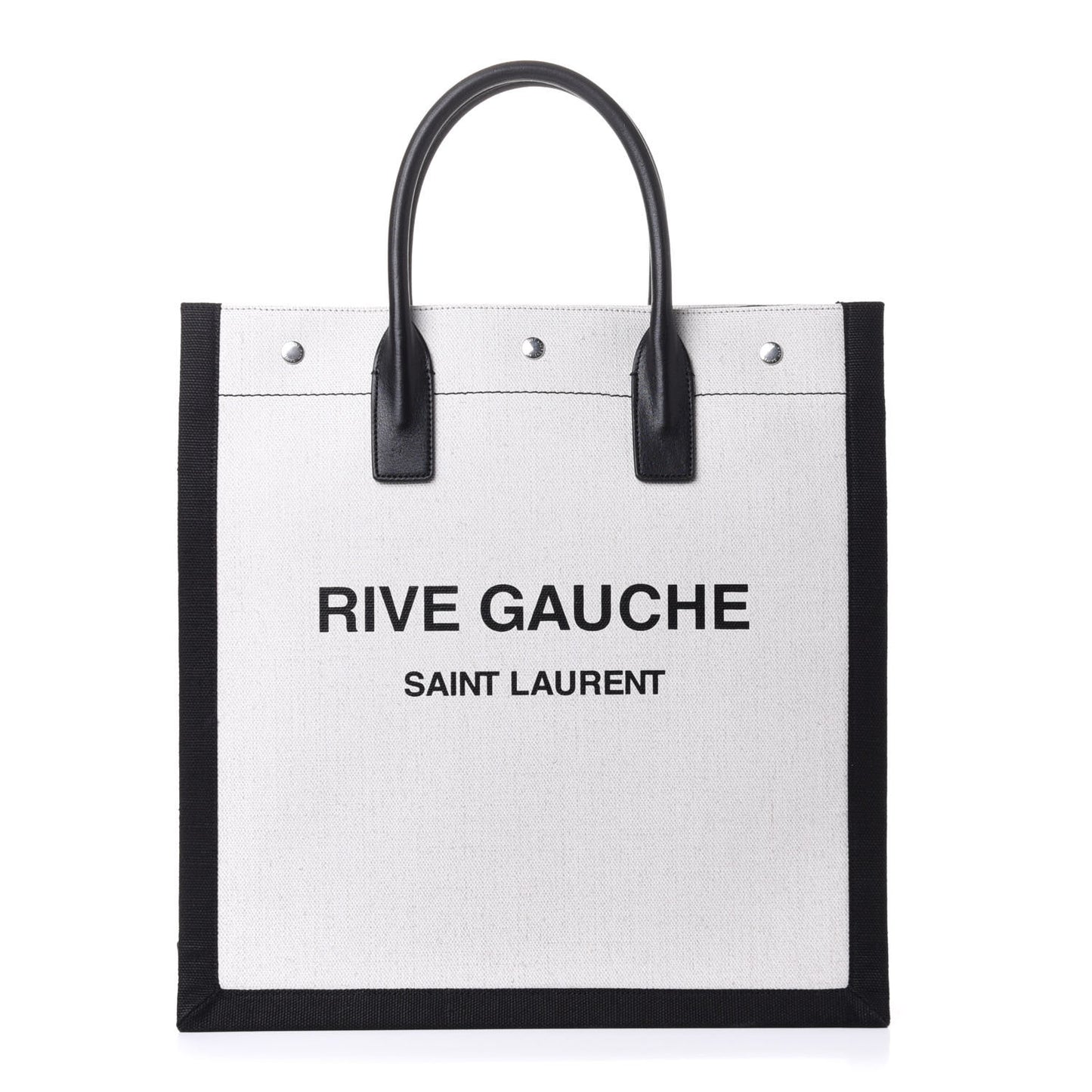 Linen Calfskin Rive Gauche North South Tote White Black