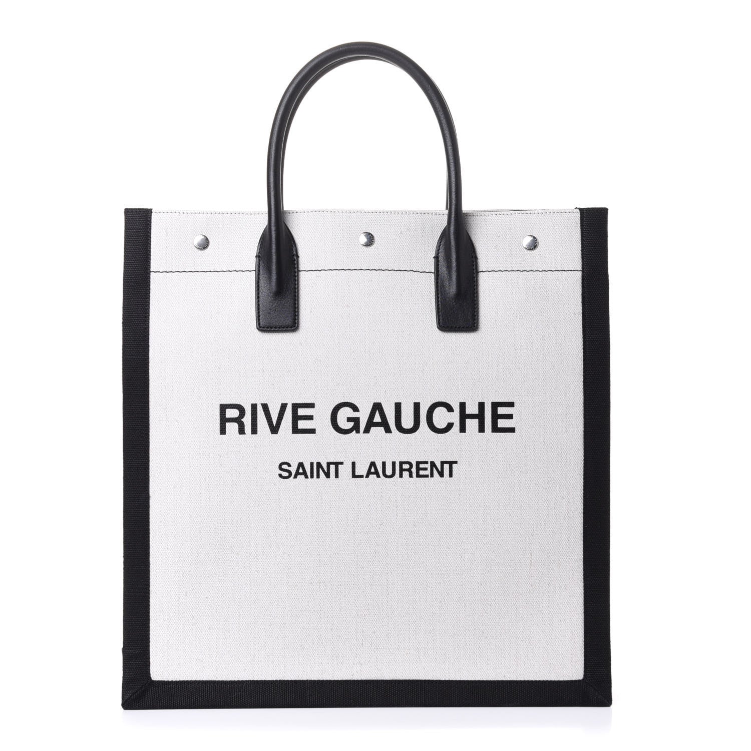 Saint Laurent Linen Calfskin Rive Gauche North South Tote White Black 1 of 13