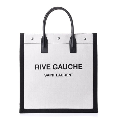 Saint Laurent Linen Calfskin Rive Gauche North South Tote White Black 1 of 13