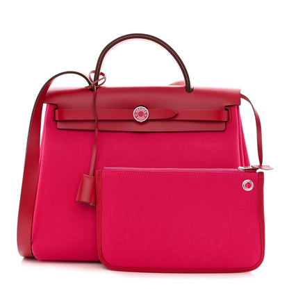 Hermes Toile Militaire Vache Hunter Laque Herbag Zip Retourne 31 PM Rose Mexico Rouge Piment 1 of 13