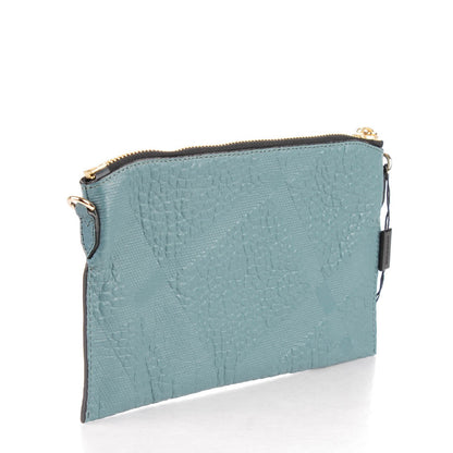 Burberry Signature Grain Calfskin Check Embossed Peyton Crossbody Clutch Bag Celadon Blue 3 of 8