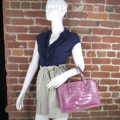 Prada Calfskin Crocodile Embossed Structured Tote Bag Pink 2 of 14