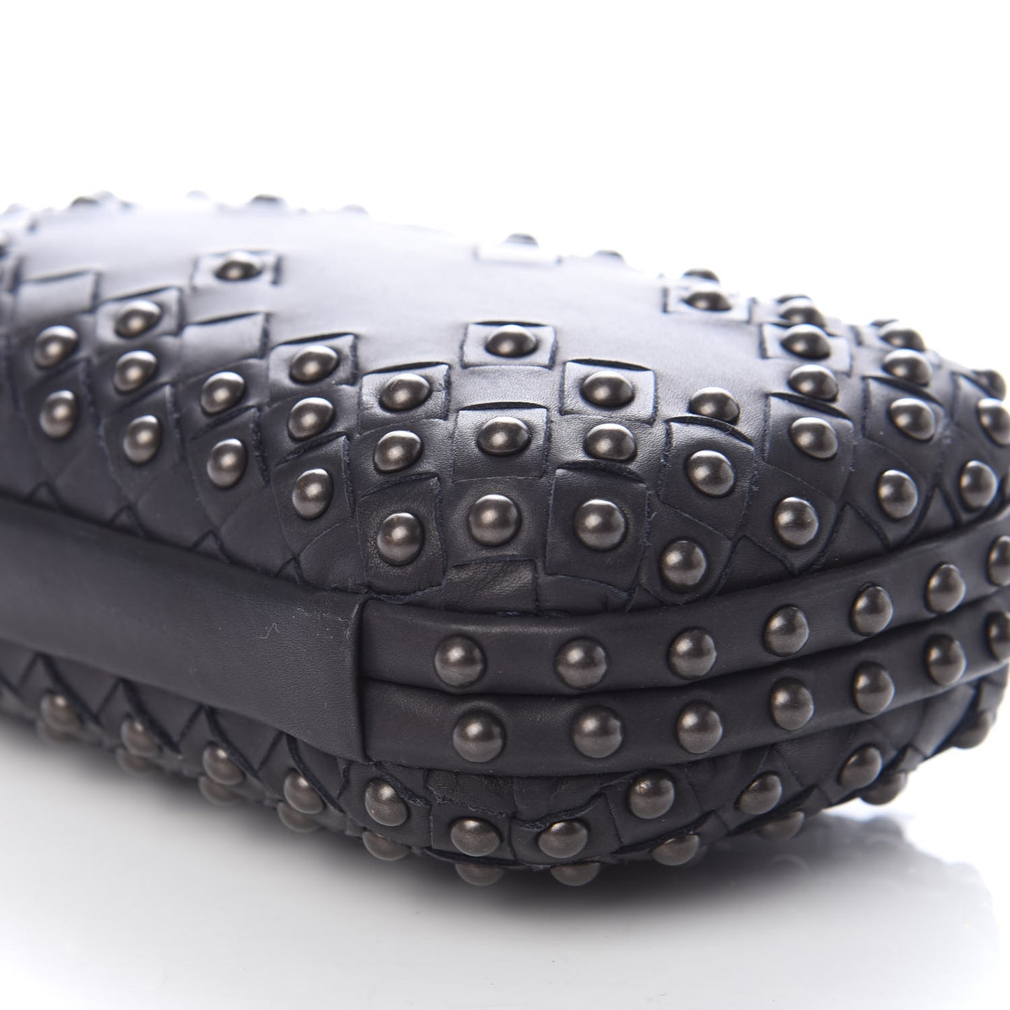 Waxy Nappa Intrecciato Knot Studded Clutch Gray