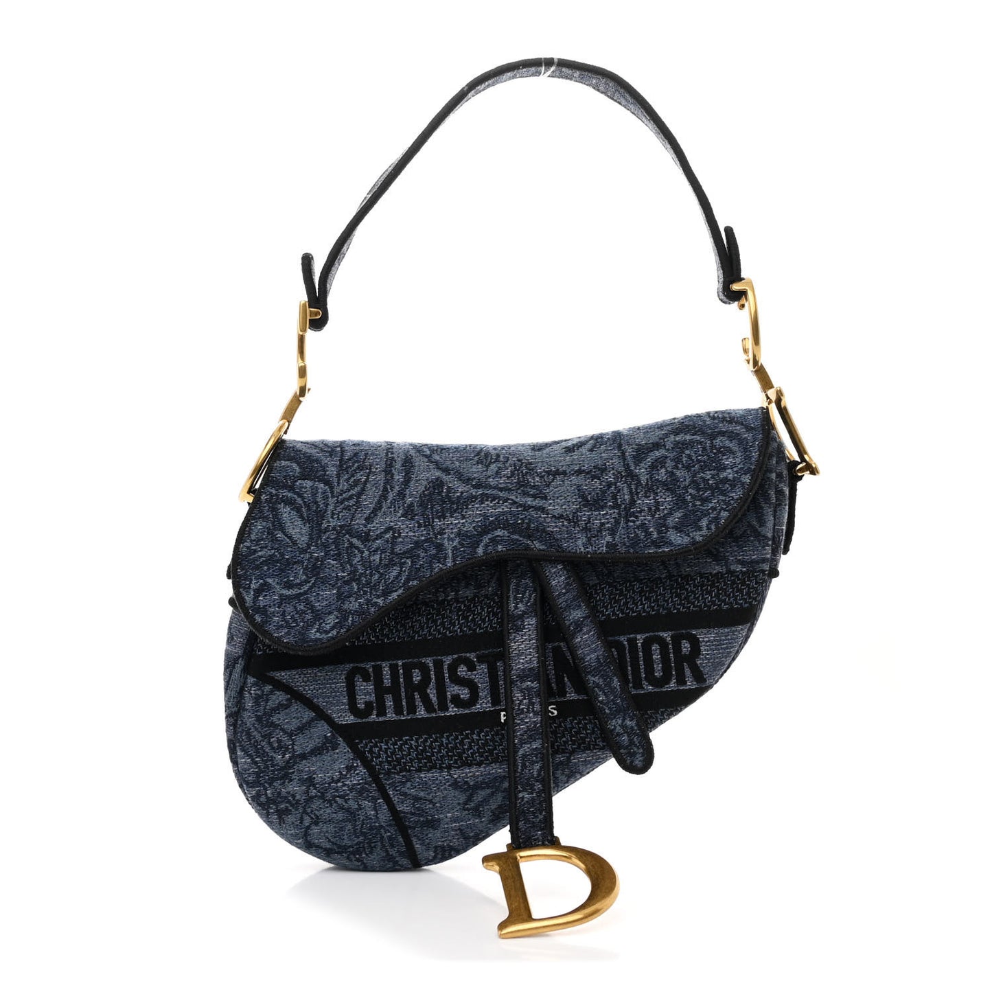 Canvas Embroidered Floral Saddle Bag Blue