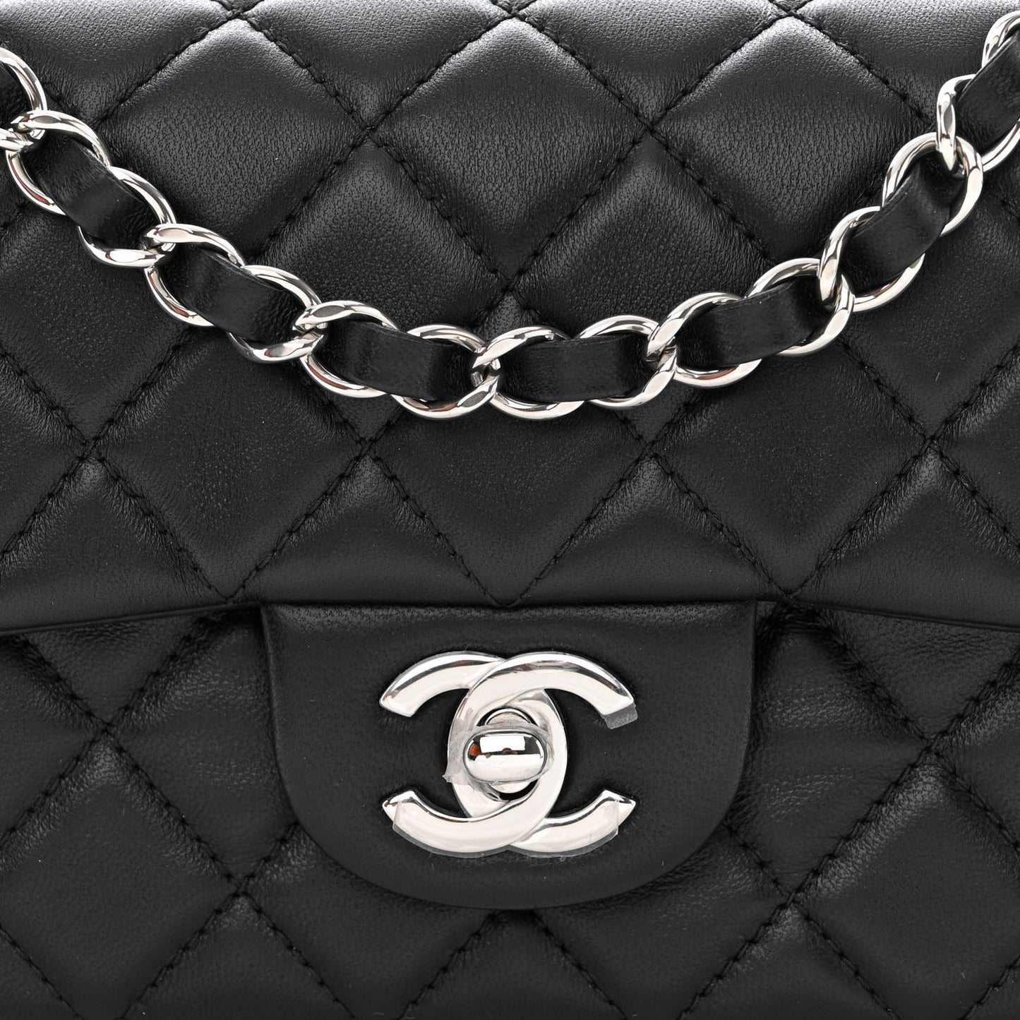Lambskin Quilted Mini Rectangular Flap Black