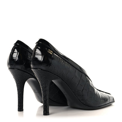 Chanel Crocodile Embossed Patent Calfskin Pumps 38 Black 5 of 9
