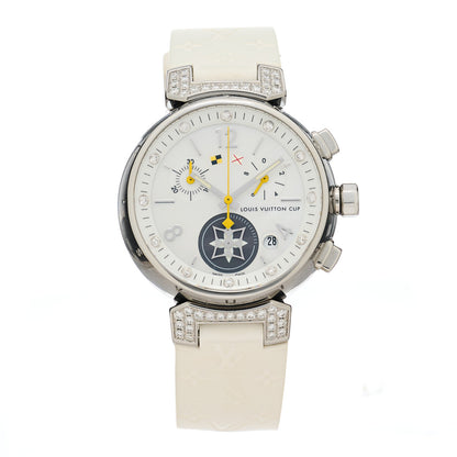 Louis Vuitton Stainless Steel Rubber Diamond Mother of Pearl 34mm Tambour Lovely Cup Quartz Watch 1 of 5