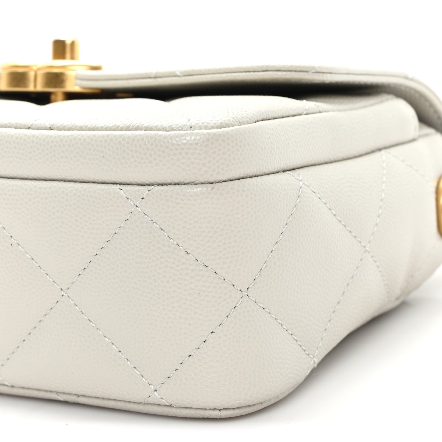 Calfskin Caviar Quilted Square Chain Flap Grey
