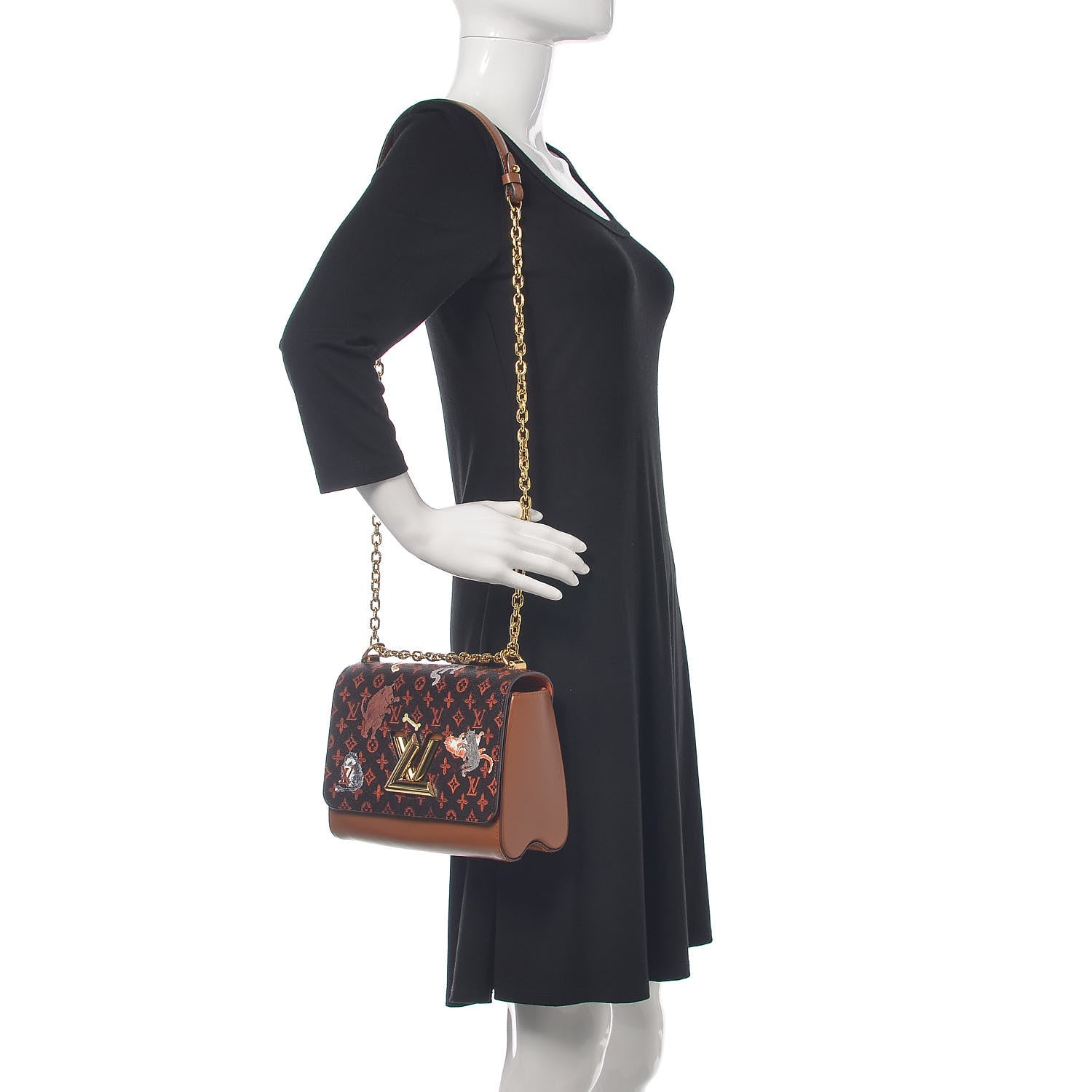Louis Vuitton Calfskin Catogram Twist Shoulder Bag MM Marron 2 of 9