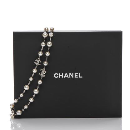 Chanel Crystal Pearl CC Long Necklace Silver 6 of 6