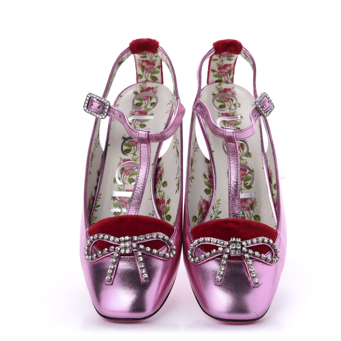 Metallic Nappa Velvet Crystal Bow Anita Pumps 35 Rosa Hibiscus Red