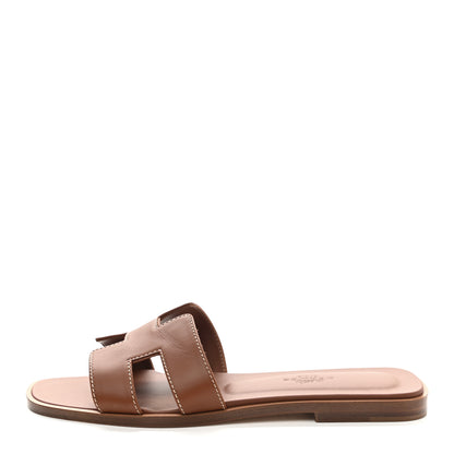 Hermes Box Calfskin Oran Sandals 35 Gold 1 of 8