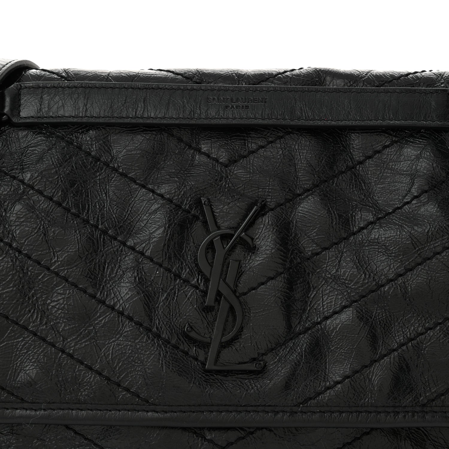 Saint Laurent Crinkled Calfskin Matelasse Monogram Medium Niki Chain Satchel Black 8 of 10