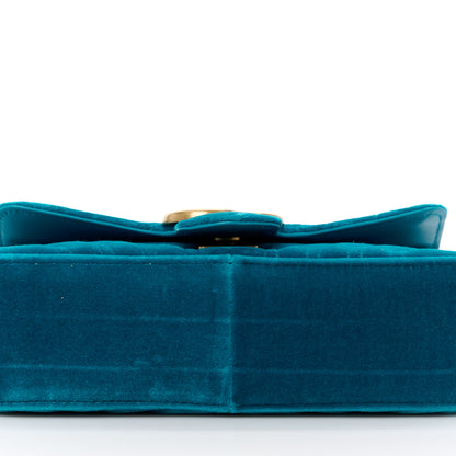 Gucci Velvet Matelasse Mini GG Marmont Shoulder Bag Pavone Cyan 13 of 14