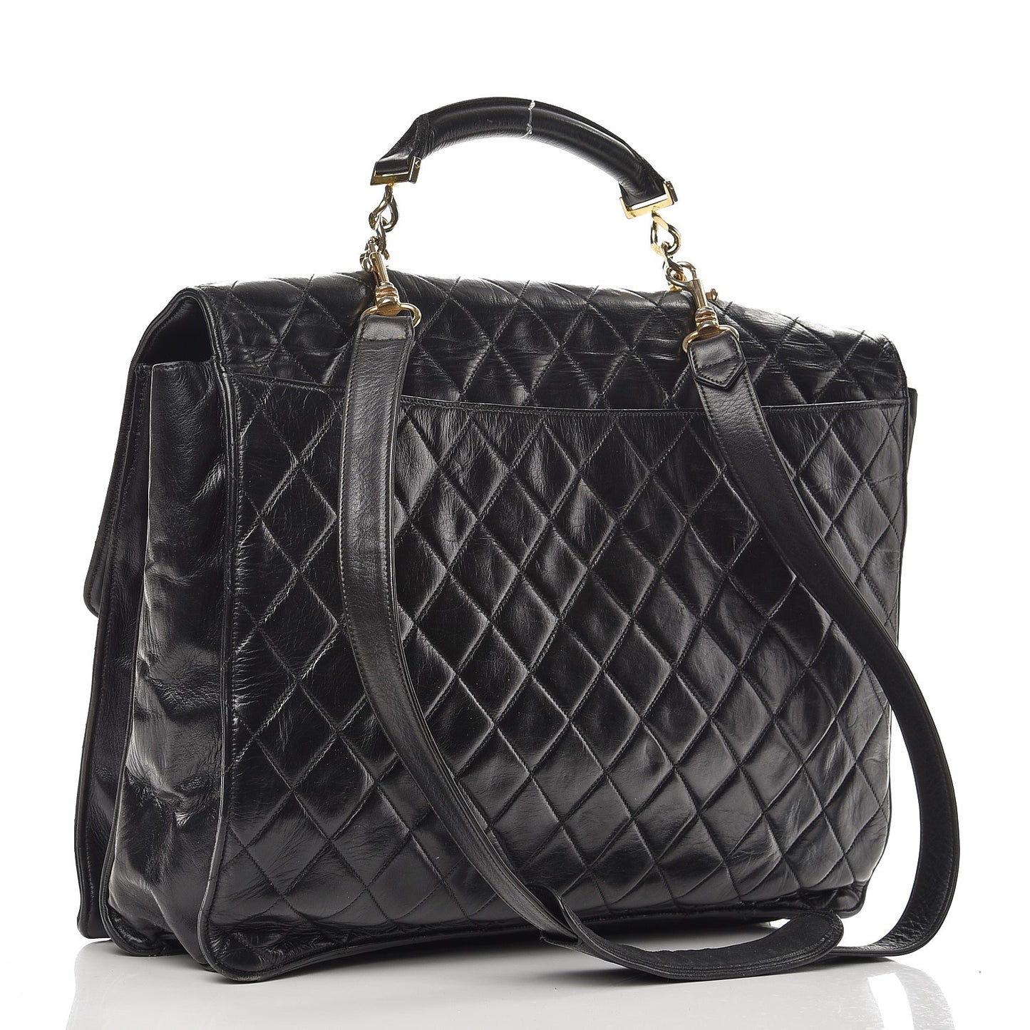 Lambskin Quilted Briefcase Laptop Bag Black