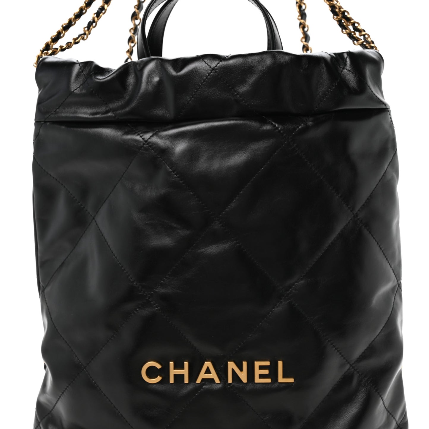 Shiny Calfskin Quilted Chanel 22 Backpack Black