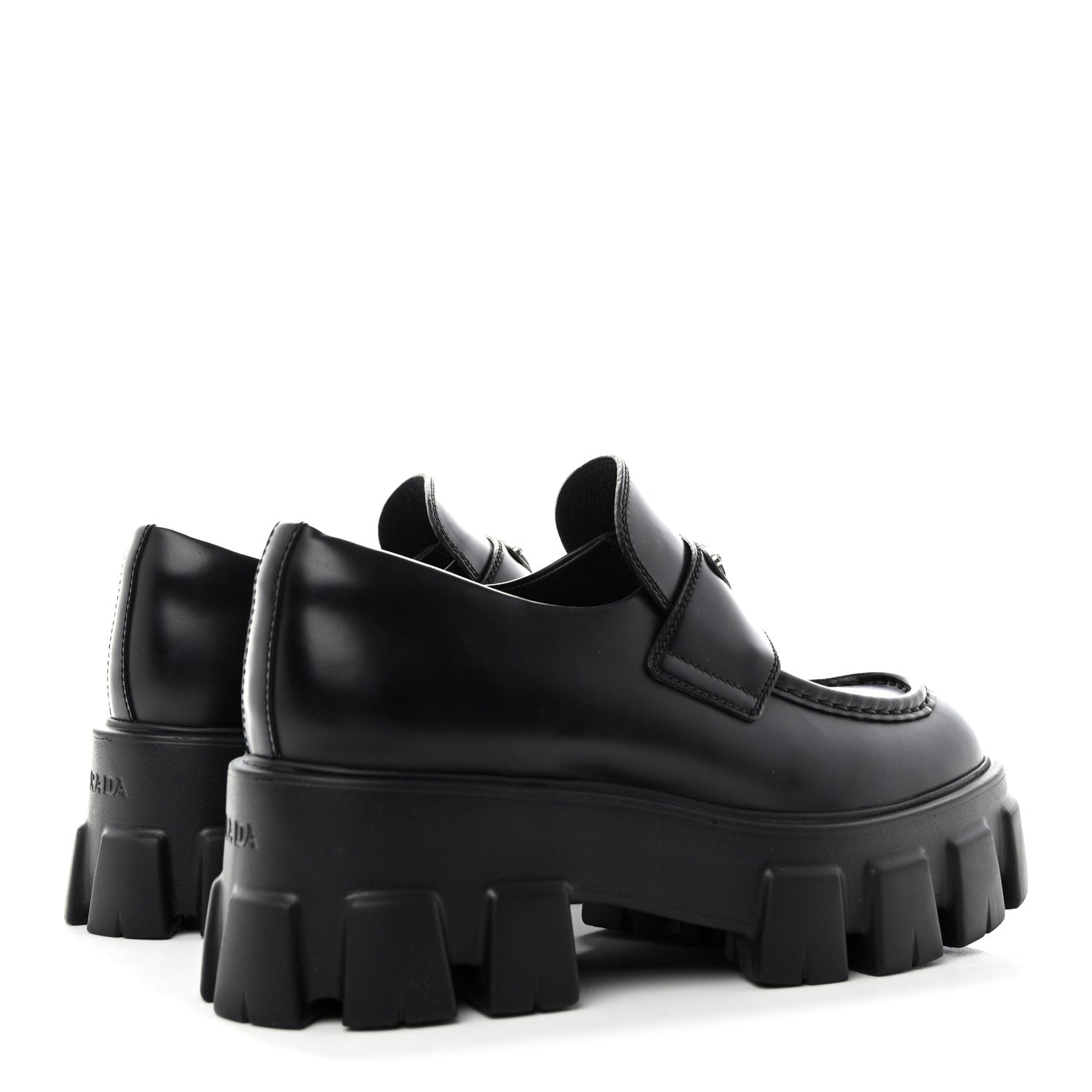 Prada Spazzolato Rois Metal Triangle Logo Monolith 55mm Loafers 38 Black 4 of 8