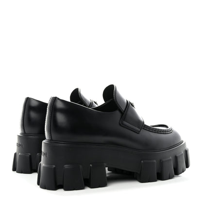 Prada Spazzolato Rois Metal Triangle Logo Monolith 55mm Loafers 38 Black 4 of 8