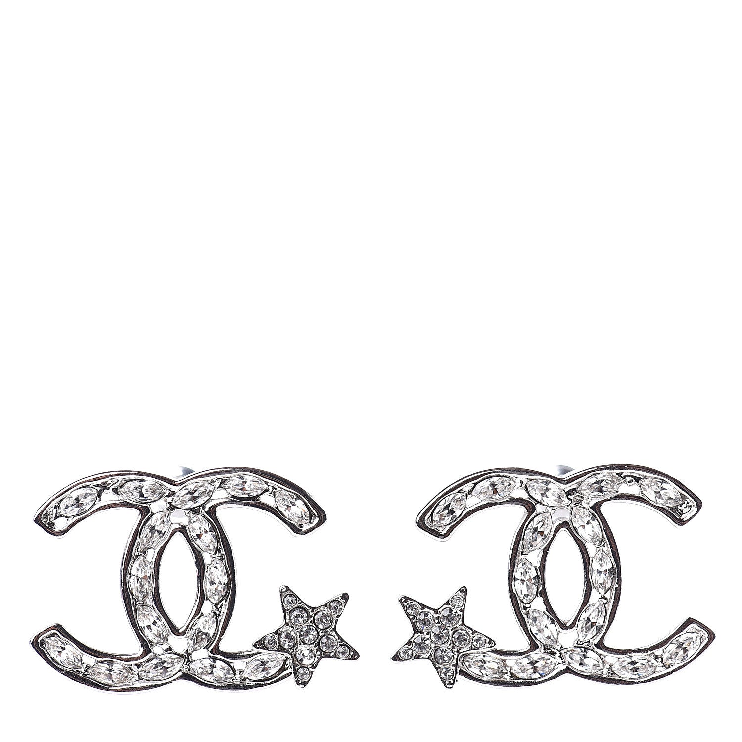 Chanel Crystal CC Starfall Earrings Silver 1 of 4