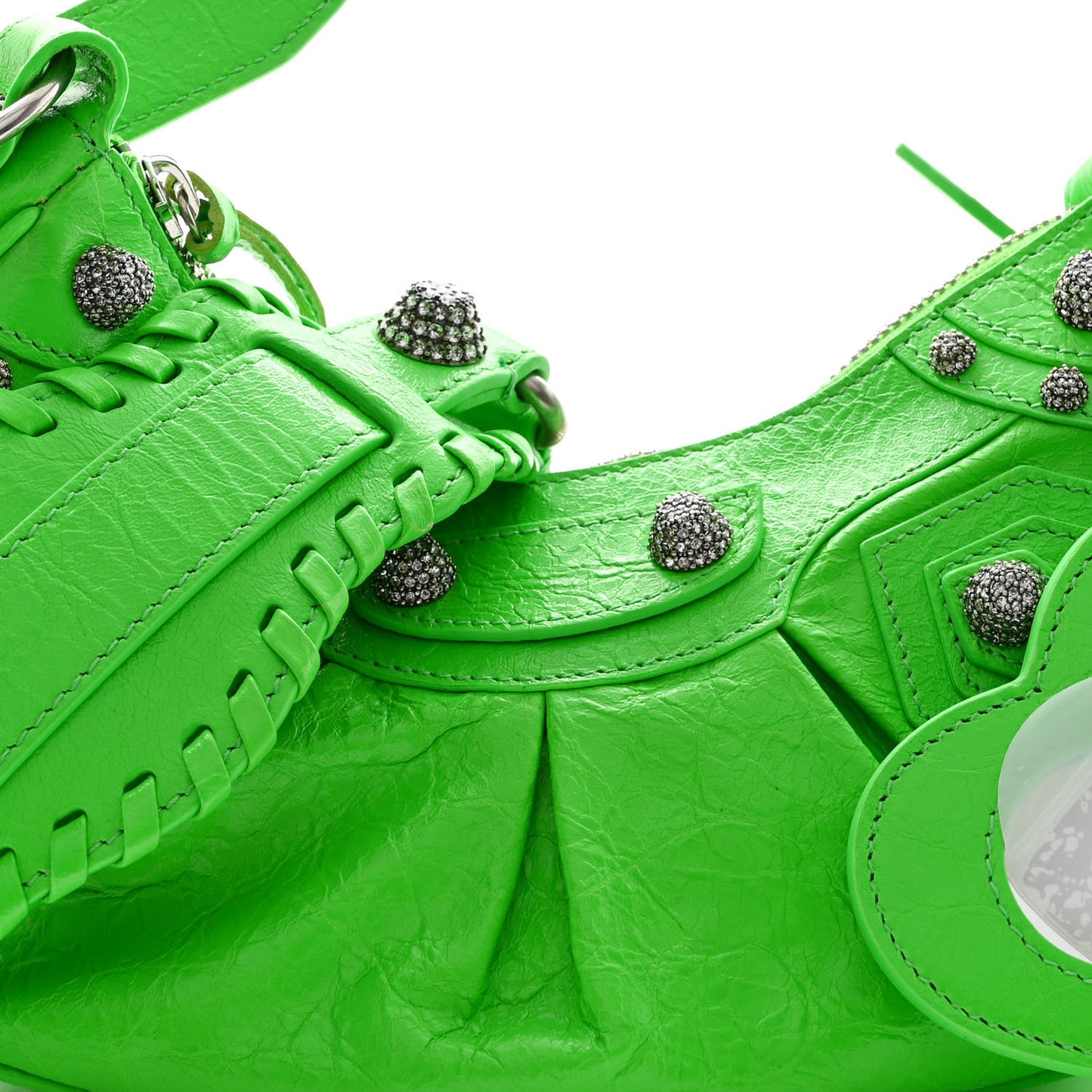 Agneau Arena Crystal Le Cagole Shoulder Bag XS Fluo Green