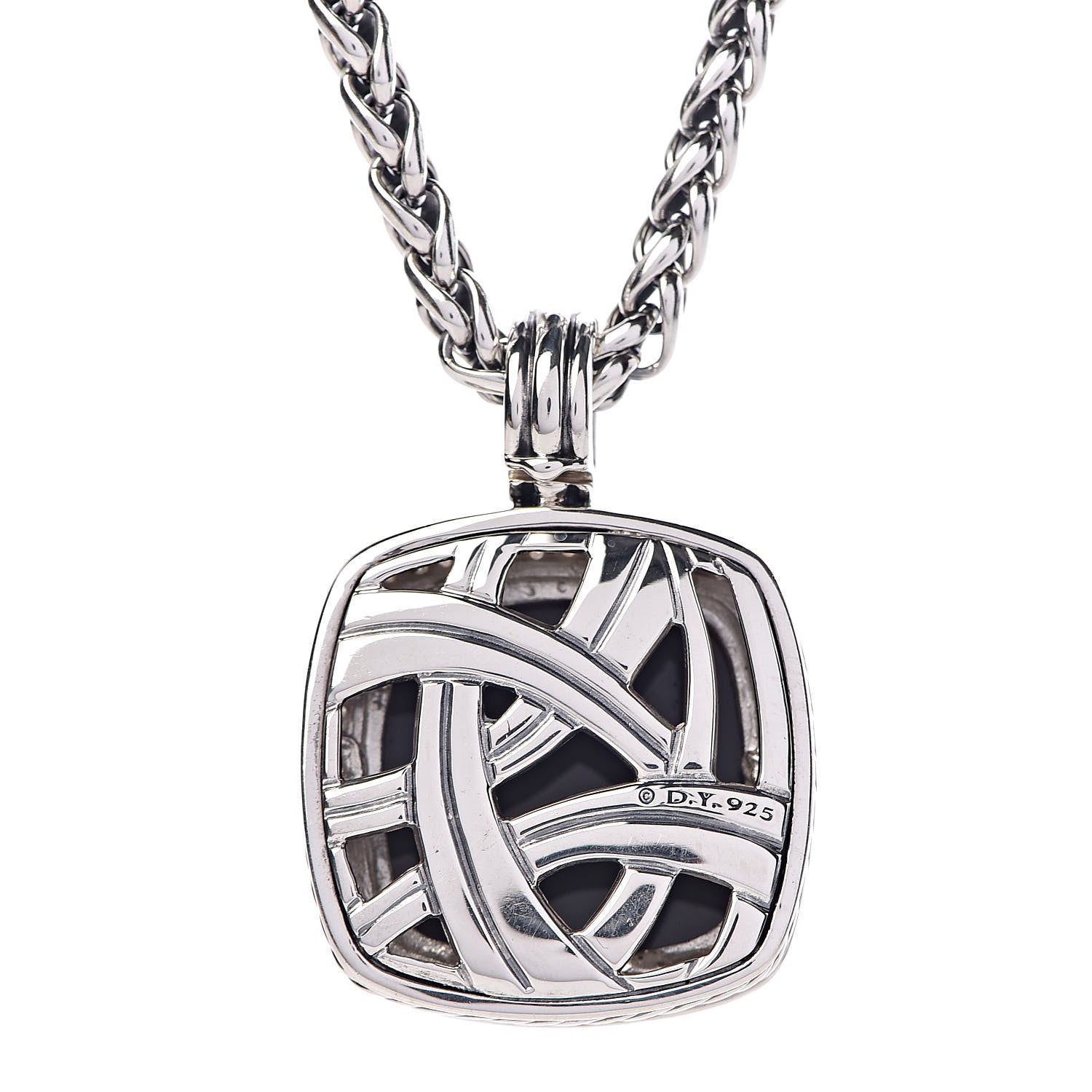 David Yurman Sterling Silver Diamond Black Onyx 20mm Albion Pendant Necklace 6 of 6