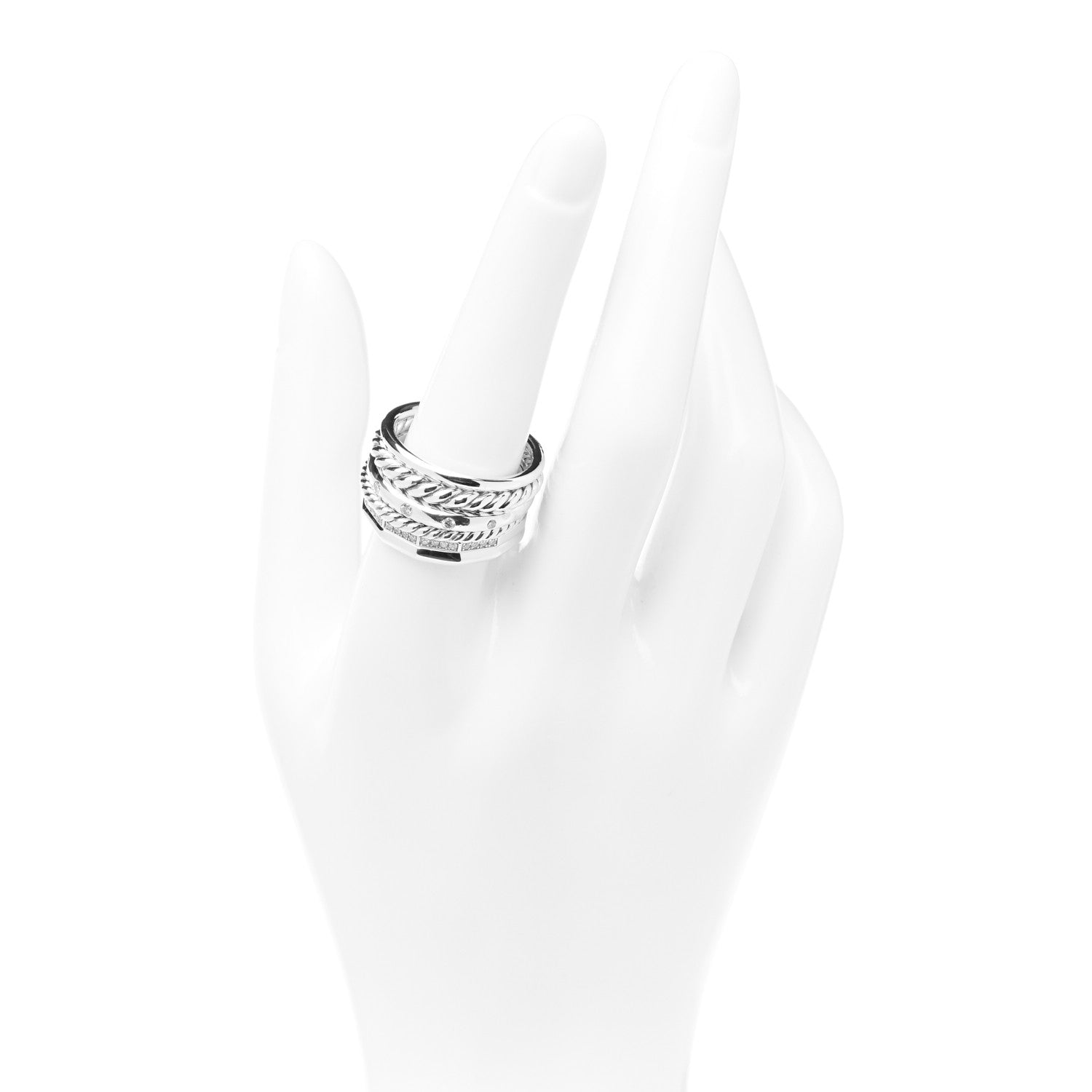 David Yurman Sterling Silver Diamond 16mm Stax Wide Stacked Ring 58 8.25 2 of 5